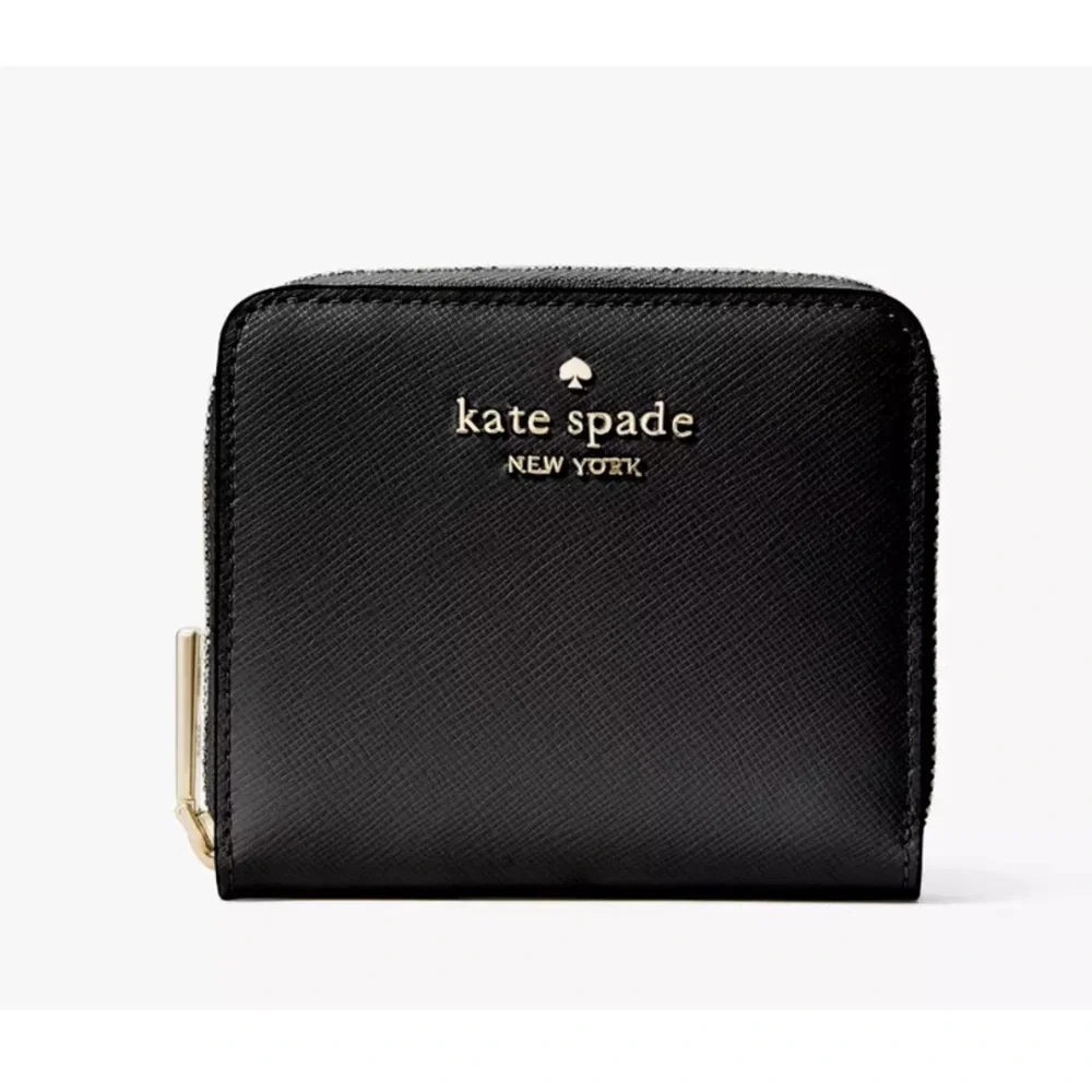 New Kate Spade Staci Small Zip Around Bifold Wallet Leather Black
